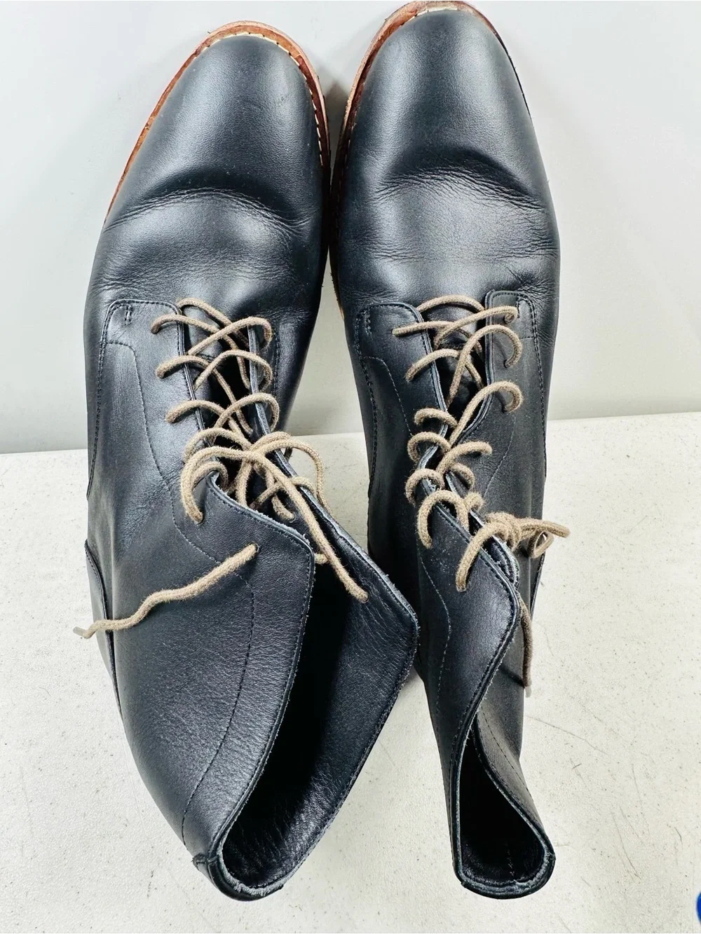 Nisolo Black Leather Lace-Up Wedge Ankle Boots